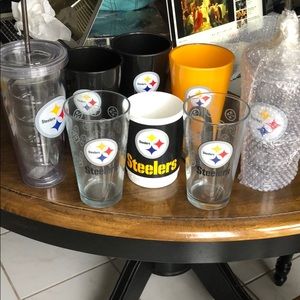 8 Pittsburgh Steelers glasses and cups.